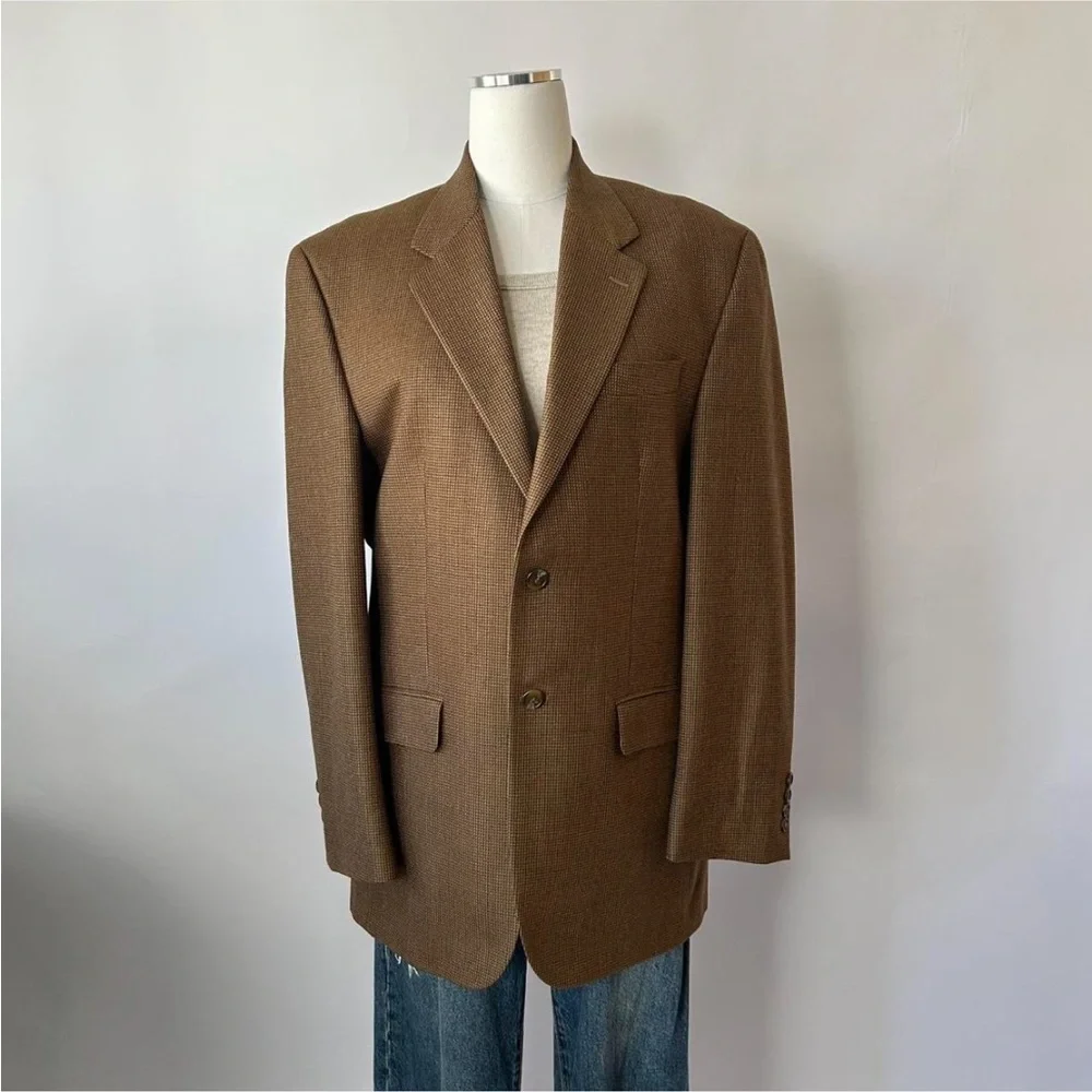 Vintage 1990s Lauren Ralph Lauren houndstooth 100% wool Sport Coat Preppy - Picture 2 of 8